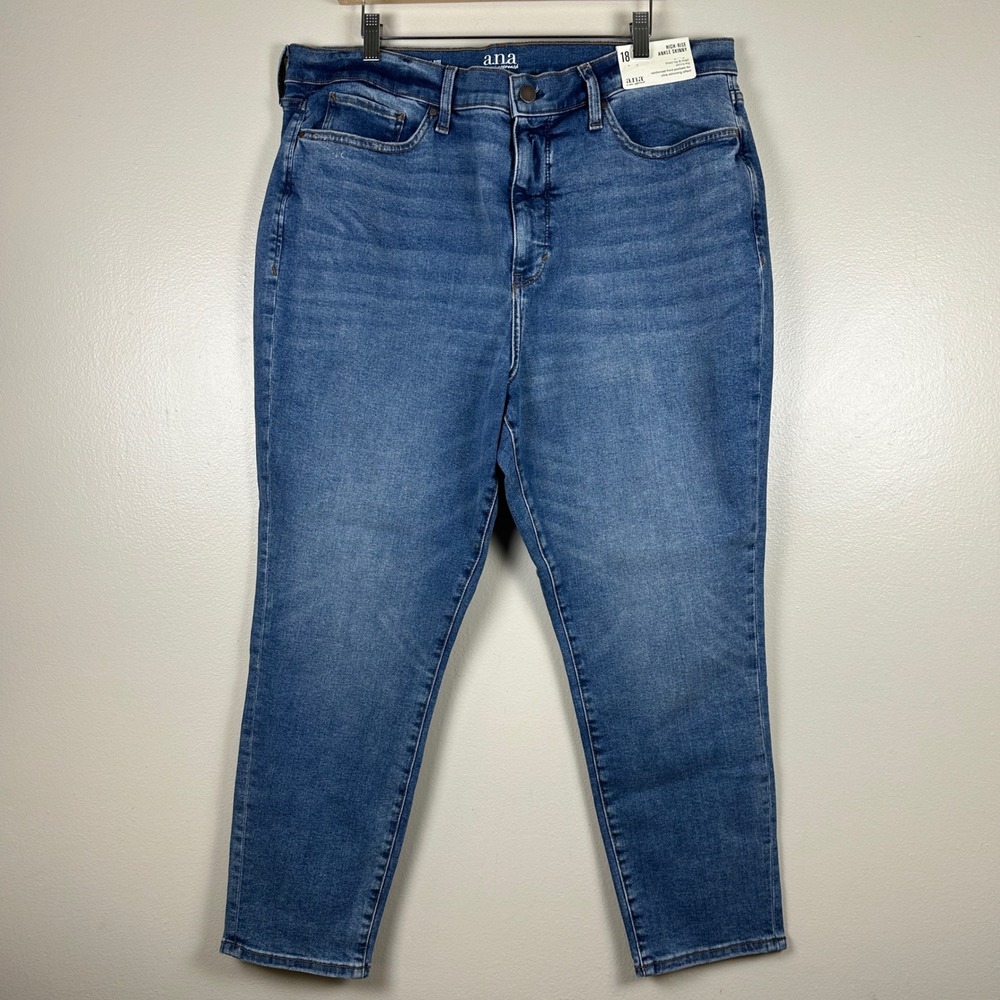 a.n.a Womens 18 High-Rise Ankle Skinny Jeans Blue Med Star Stretch Denim Y2K NEW